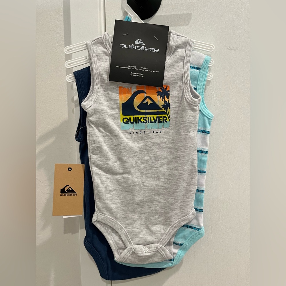 Quiksilver 3-Pack Bodysuits - Blue, Gray, Aqua Size 6-9 Months - Picture 2 of 7
